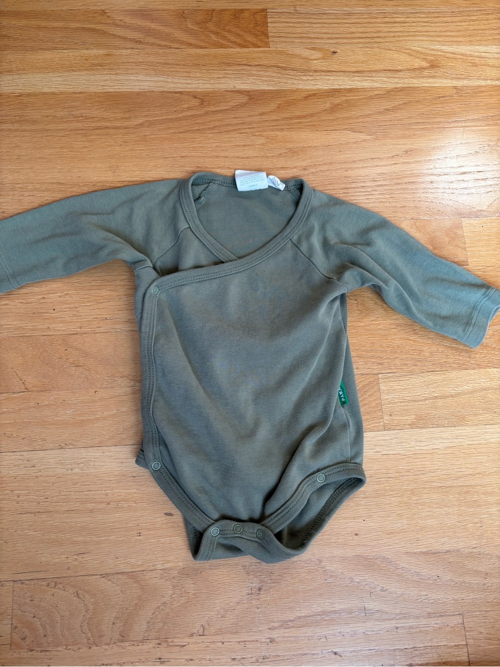 Soft Olive Green Wrap-Front Baby Bodysuit